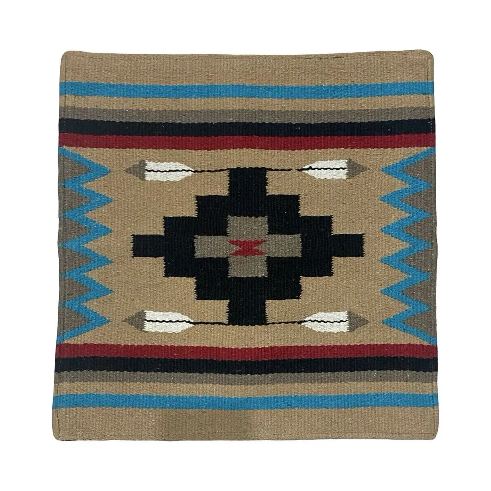 Pair of El Paso Saddle Blanket Co. 18” Wool Southwestern Aztec Pillow Covers TAN